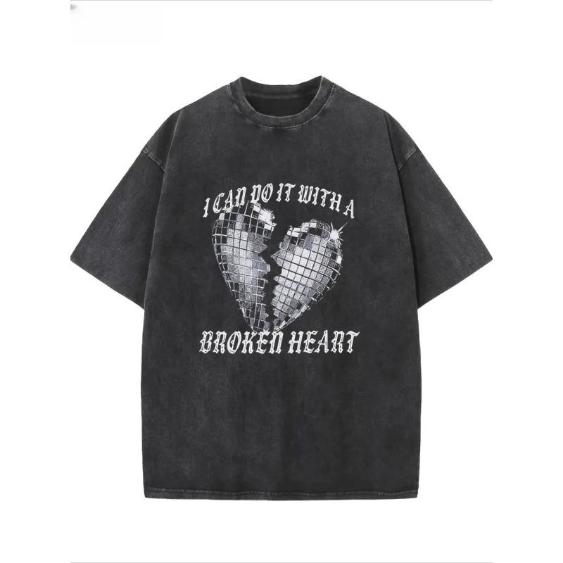 

European Size Washed I Can Do It With A Broken Heart | Short Sleeve T-Shirt, Crew Neck, Soft, Breathable, Regular Fit, Casual Style, All-season Wear S чёрный