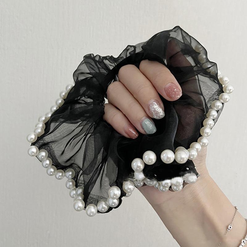 

Nail Art Mesh Showing Shelf Pearl Scrunchie Shooting Photo Nail Elastic Pearl Hair Bands Manicure Photography Background