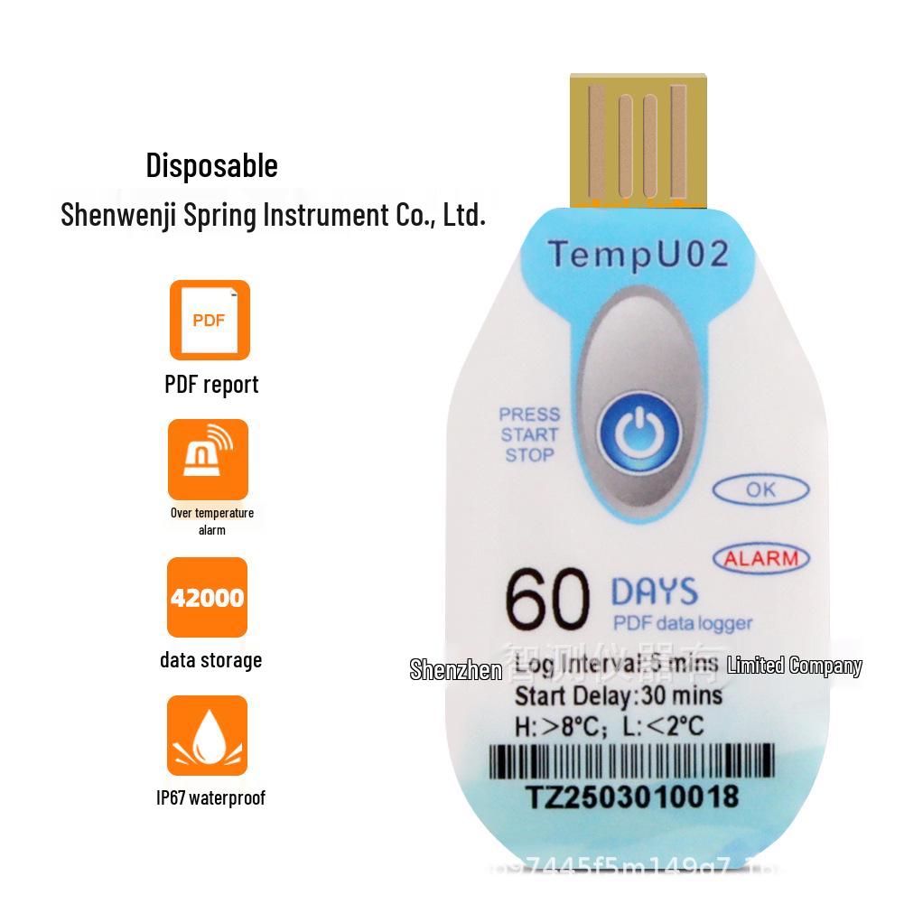 120-Day Disposable Temperature Logger for Cold Chain Transport, Refrigerated Trucks, and Medical Drug Recording with PDF Report