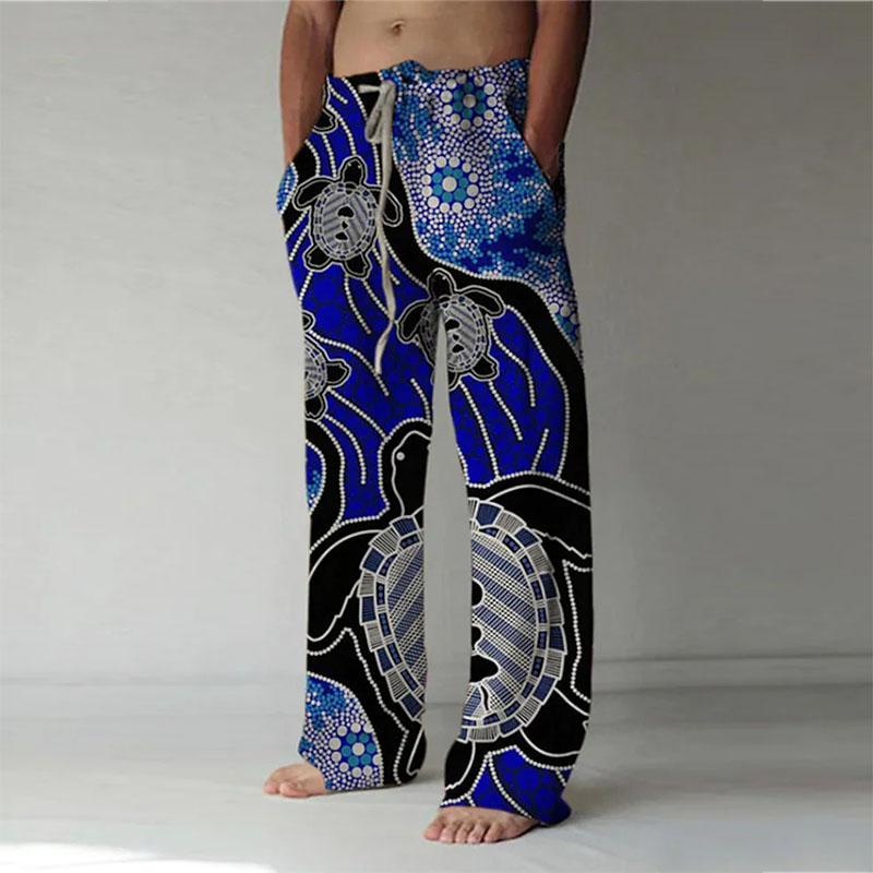 

Мужские свободные повседневные однотонные брюки эластичный галстук принт прямые брюки