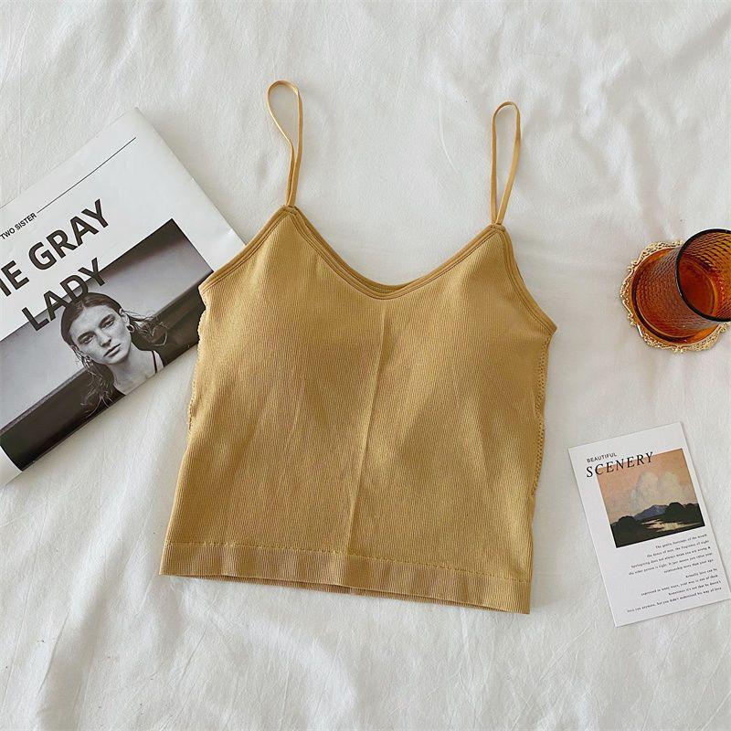 

Топ с v-образным вырезом на подтяжках, женская однотонная накладка на грудь с короткой бретелькой без рукавов, сексуальная майка на бретельках XL жёлтый