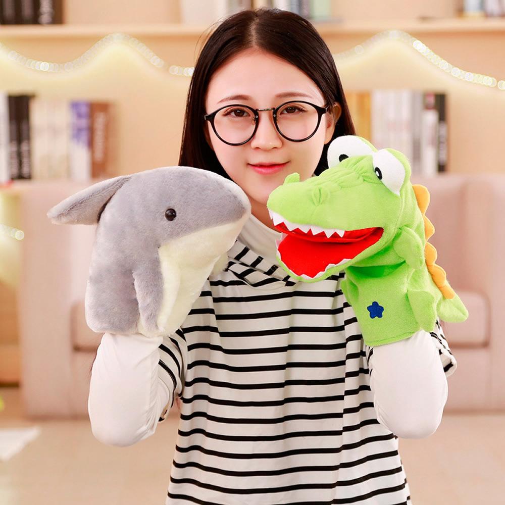 1 Stück Frosch Krokodil Hai Dinosaurier Plüsch Handpuppen Lebensechte Triceratop Tyrannosaurus Rex Handpuppen für Kinder Erwachsene Muppets