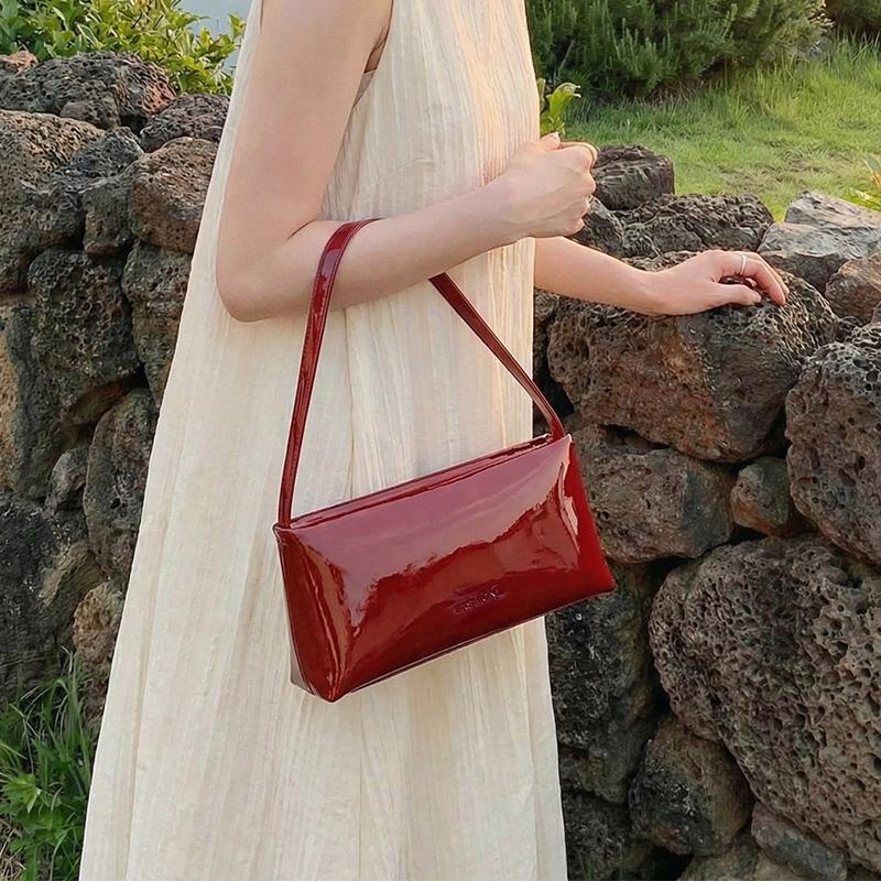 Shopper Purse Shiny Patent Leather Handbag Luxury Brands Women Shoulder Bags Wine Red Ladies Armpit Purses Ladies Totes Clutch