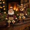 Plush Scarf Santa Decor Christmas Stocking Holder, Mantel Resin Sitting Leg Hook, Winter Holiday Room Festive Character Ornament for Home Fireplace
