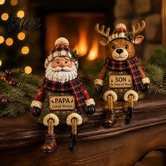 Plush Scarf Santa Decor Christmas Stocking Holder, Mantel Resin Sitting Leg Hook, Winter Holiday Room Festive Character Ornament for Home Fireplace