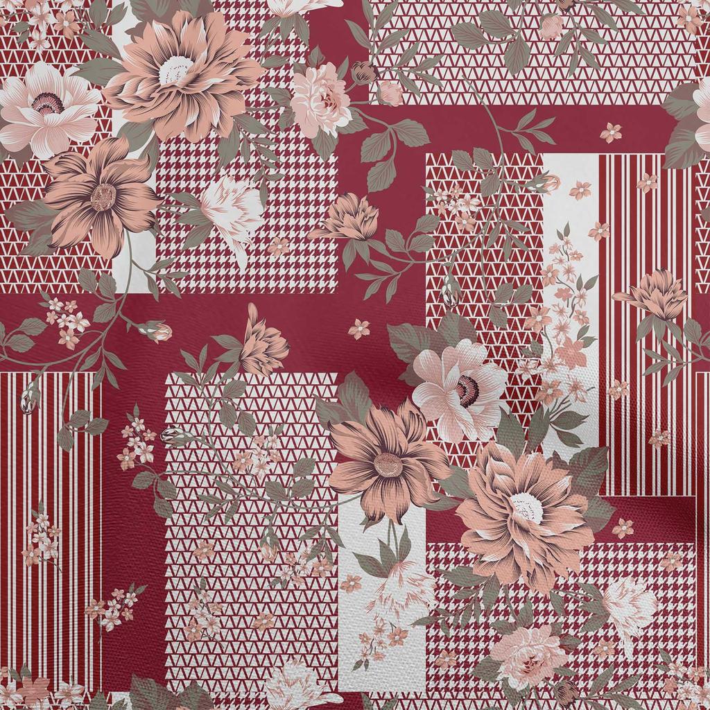 oneOone Cotton Flex Dark Beige Fabric Asian Floral With Geometrical Texture Sewing Craft Projects Fabric Prints By Yard 40 Inch