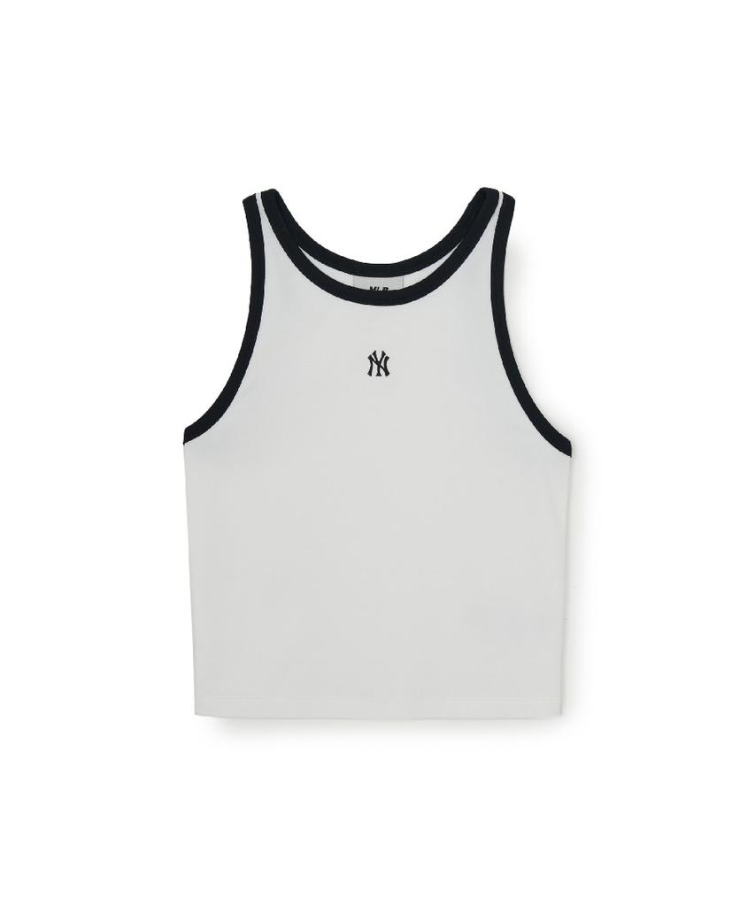 Emelbi Women'S Basic Ringer Crop Sleeveless T-Shirt Ny (White)