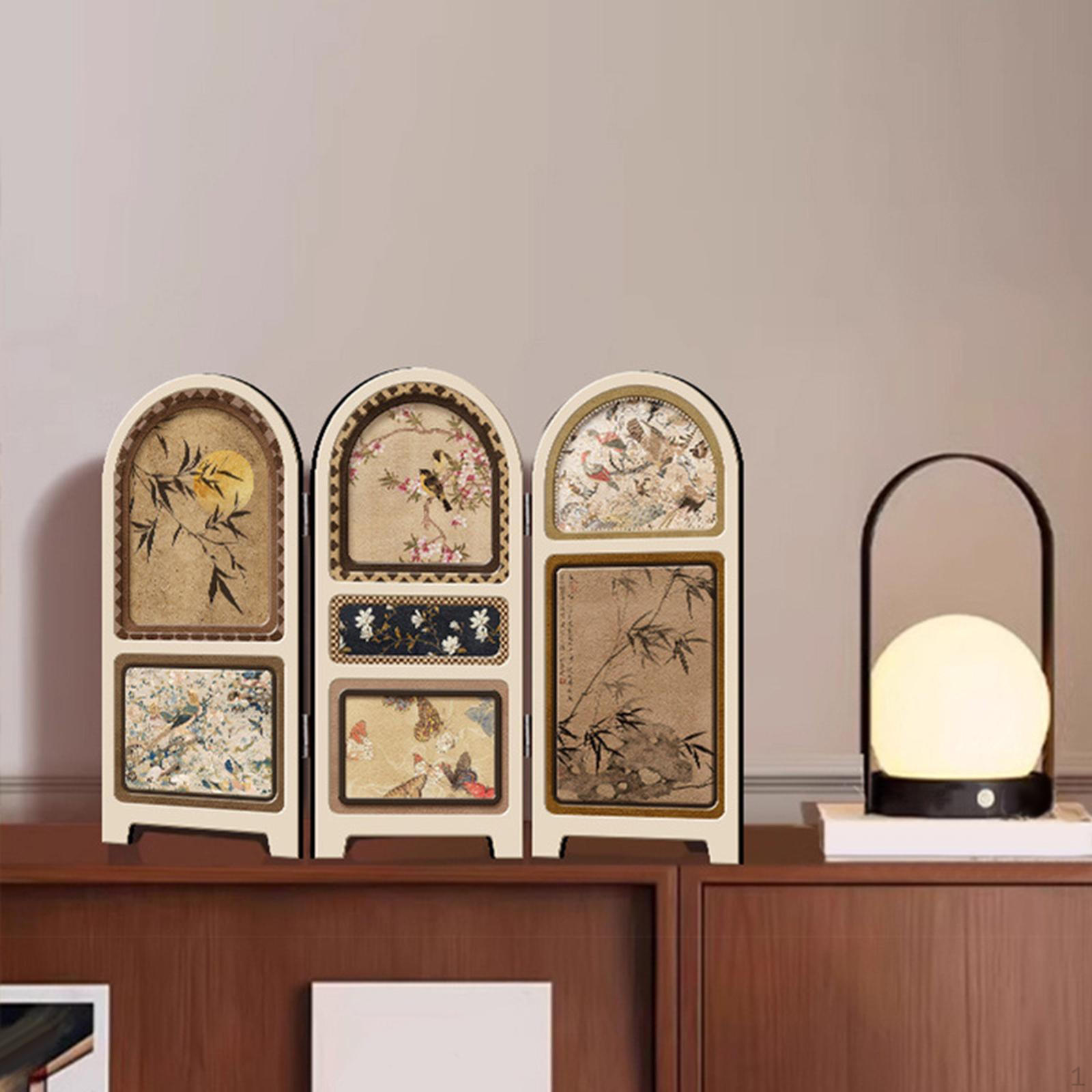 

Трехстворчатая складная декорация, Эстетическая перегородка для комнаты в стиле фэн-шуй, Картина с птицами и цветами для офиса, Style D