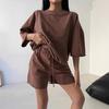 2026 Summer New Women's Pure Color Loose Casual Sportswear Hoodie Set 2 Piece Outfit Fashion Slim Short Sleeve Tee and Shorts