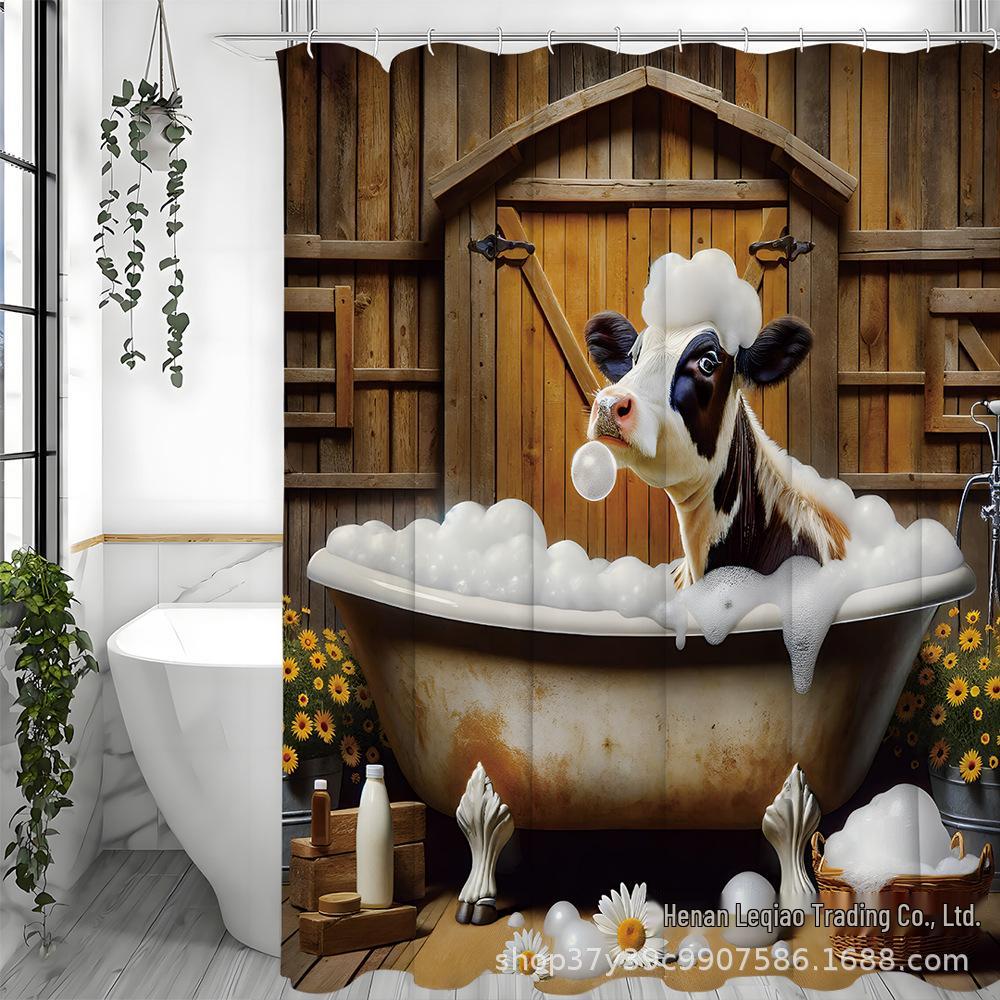 

Четырехсекционный набор штор для ванной комнаты с овечками - Можно персонализировать вашим изображением 12 hooks