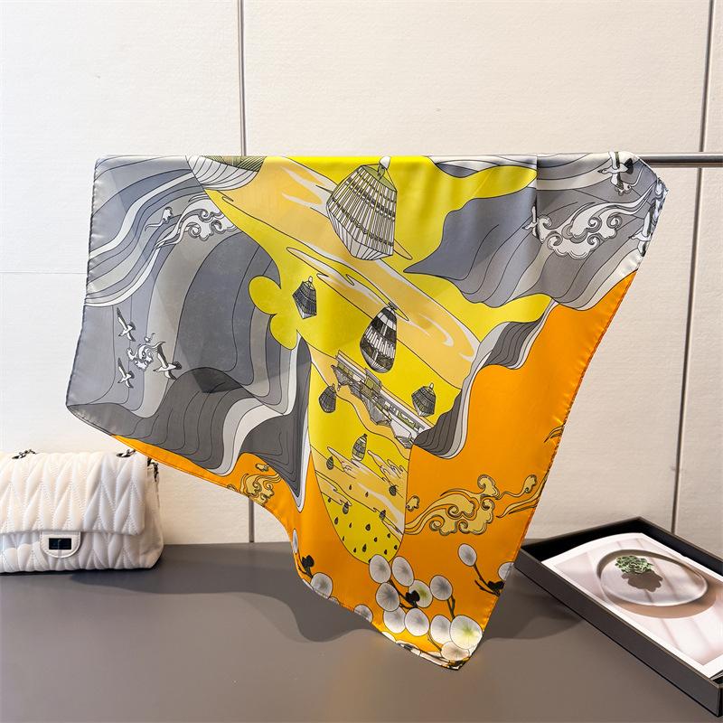 Hot Air Balloon Print Square Silk Scarf Soft Satin Lightweight Bandana for Women Vacation Neck Scarves Hairband Bag Accessory