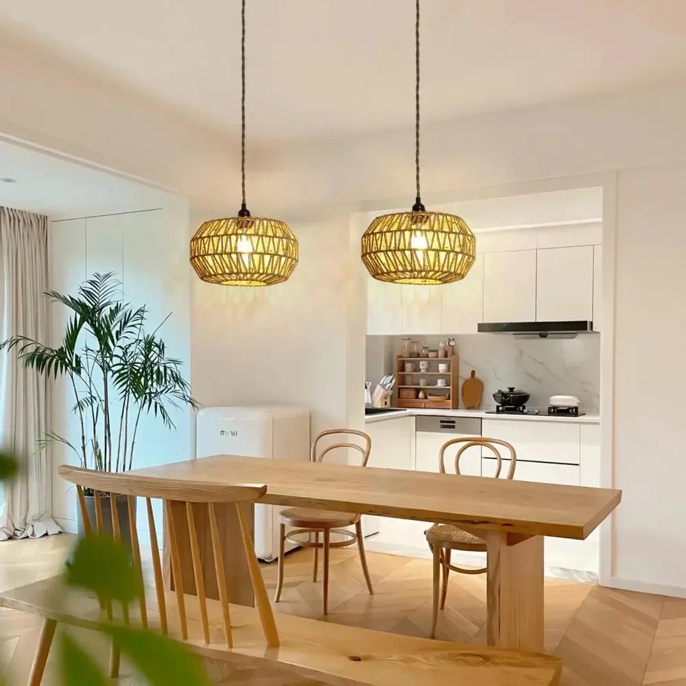 Simulated Rattan Lamp Cover Vintage Chandelier Home Living Room Lampshade Teahouse Pendant Light Decor Lampshade for Floor Lamp