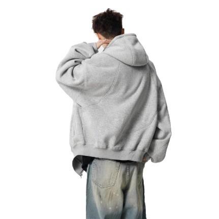 Heavy and Thickened Deconstruction Splicing Hooded Cardigan Sweater Men's and Women's Winter Trendy Design Sense Fleece Boxy Couple Jacket