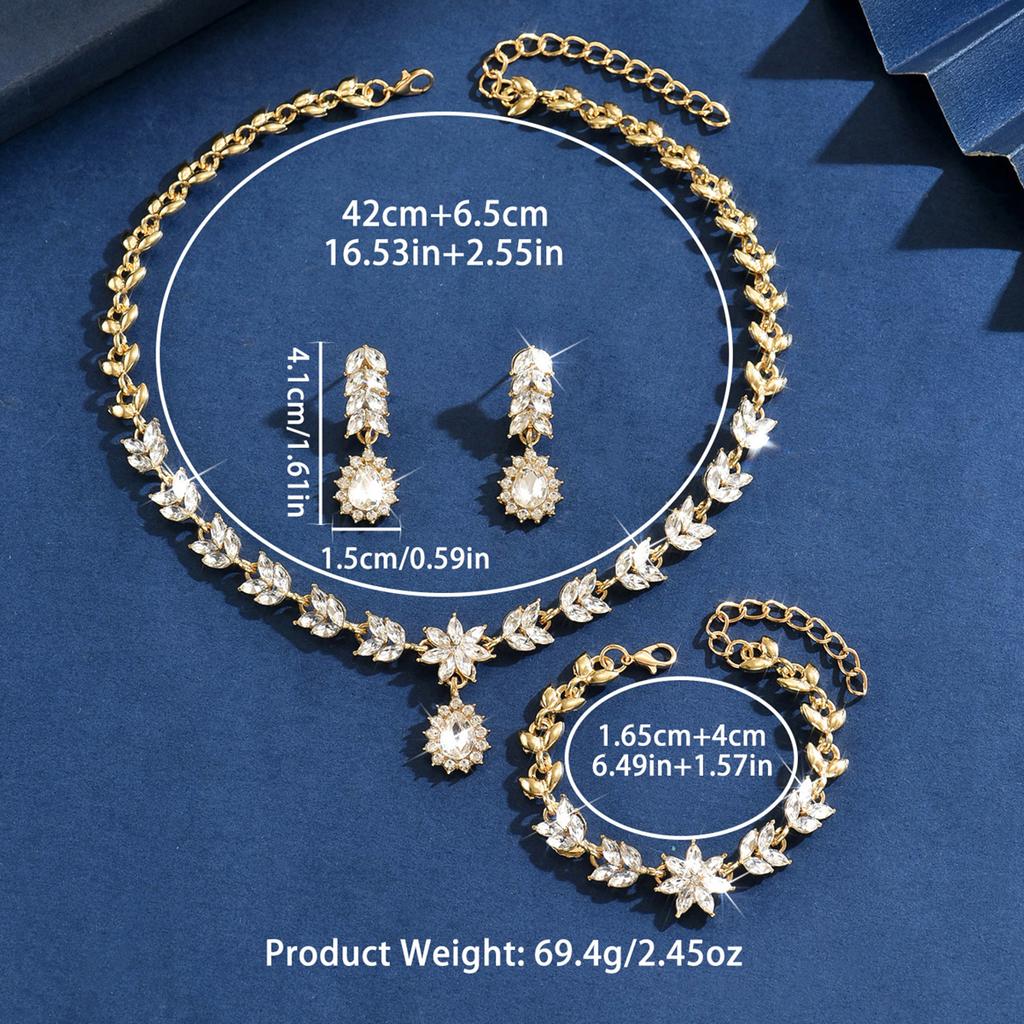 European and American fashion personality exquisite leaf drop earrings necklace bracelet classic bride wedding set