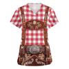Women's V Neck Short Sleeve Work Shirt with Pockets Oktoberfest Print Top for Healthcare and Service Uniforms Lightweight Comfortable Fit