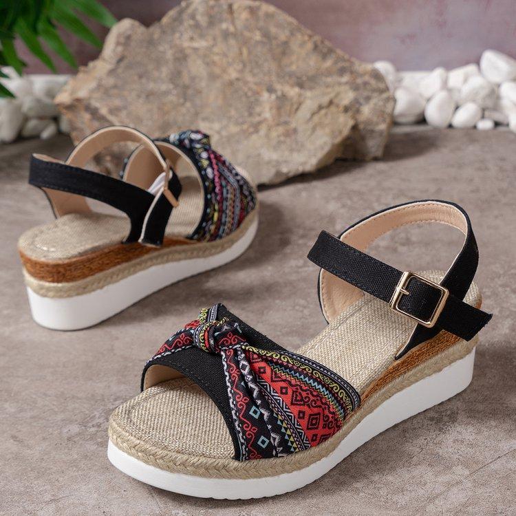 Platform Sandals Women Summer New Large Size Bow One Line Buckle Casual Women Sandals