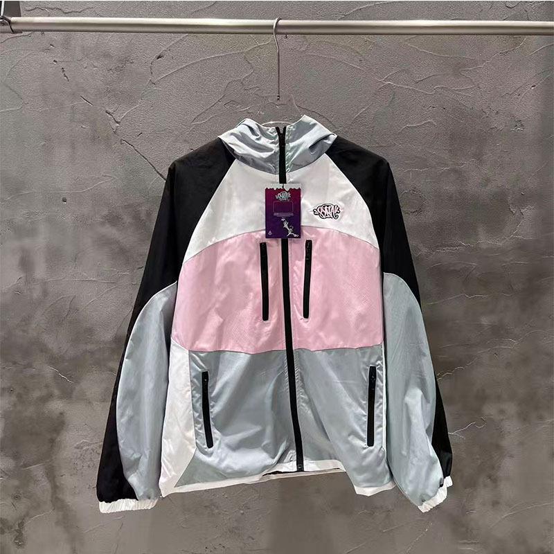 Cross-border European and American trendy brand syna letter embroidery color matching hooded trench coat jacket men's and women's sports trousers
