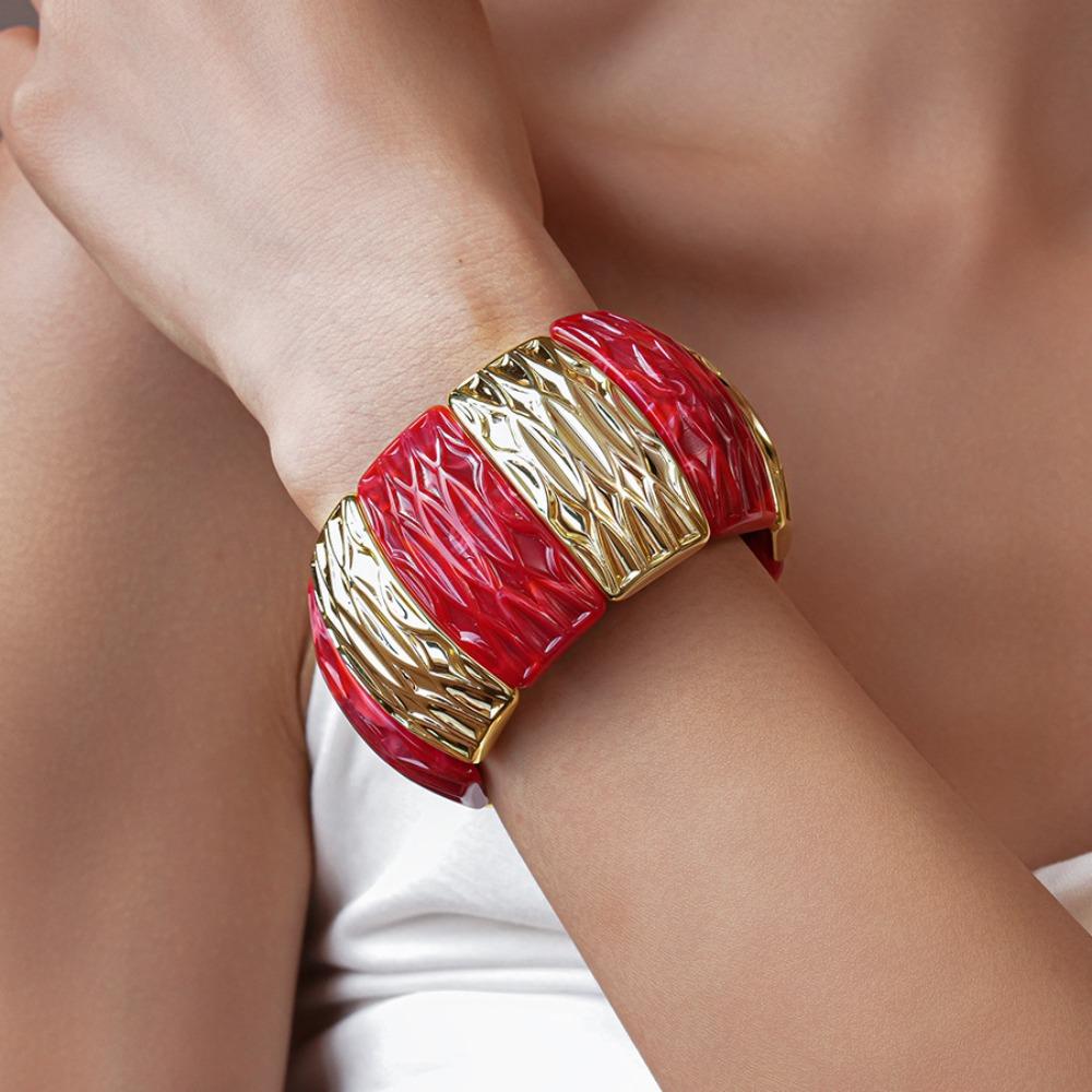 

Неправильный широкий браслет с цветным плетением, богемный ретро, кольцо для руки, темпераментный акриловый браслет, для девушек красный