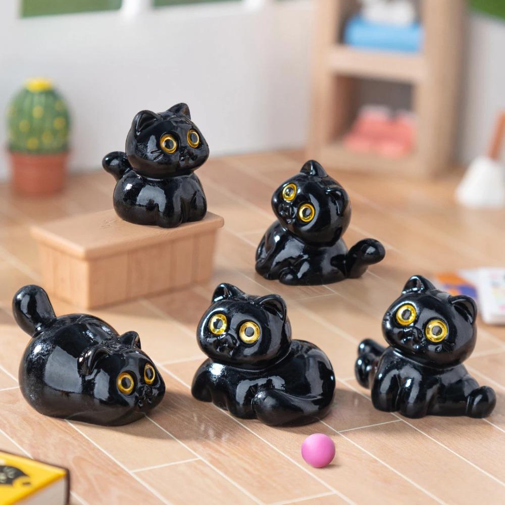 5Pcs Black Cat Ornament Mini Figurines Miniature Resin Cute Kitten Micro Landscape Crafts Small Ornaments Desktop Decoration