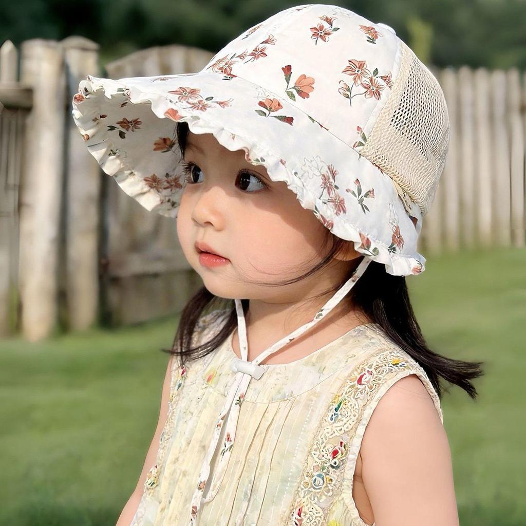 Baby Girl Floral Mesh Sun Hat - Breathable Summer Protection