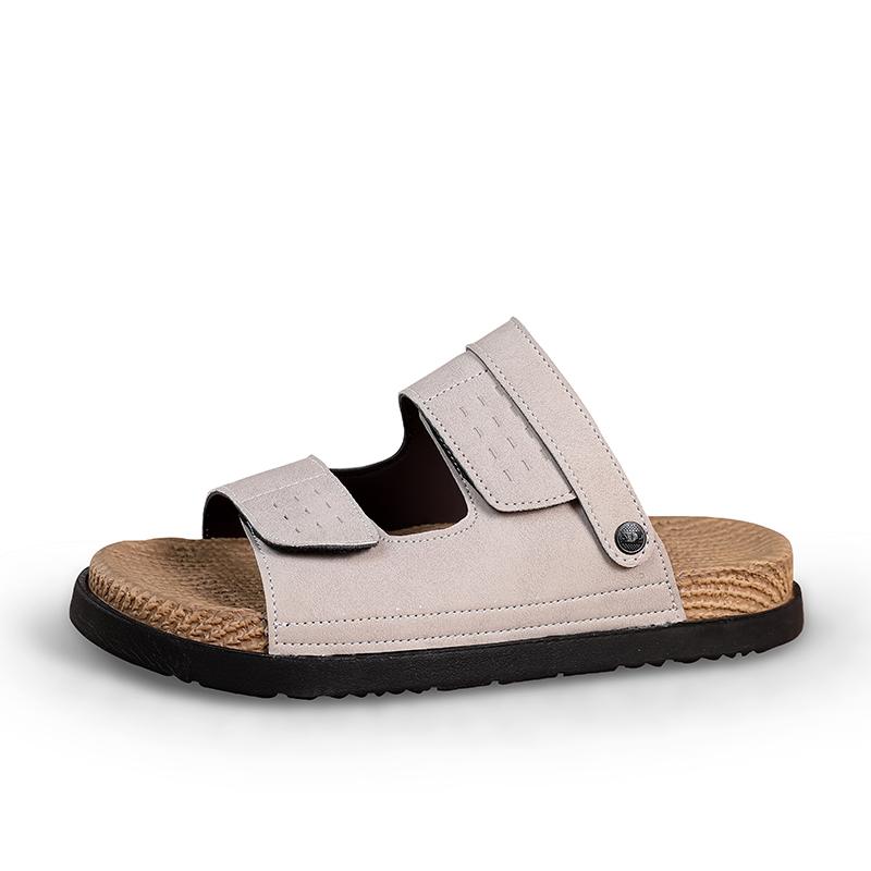 Fashion Summer Men's Leather Sandals Non-Slip Anti-Odor Beach Shoes First Layer Cowhide Outer Wear Casual Tpr Sandals Men's Wholesale