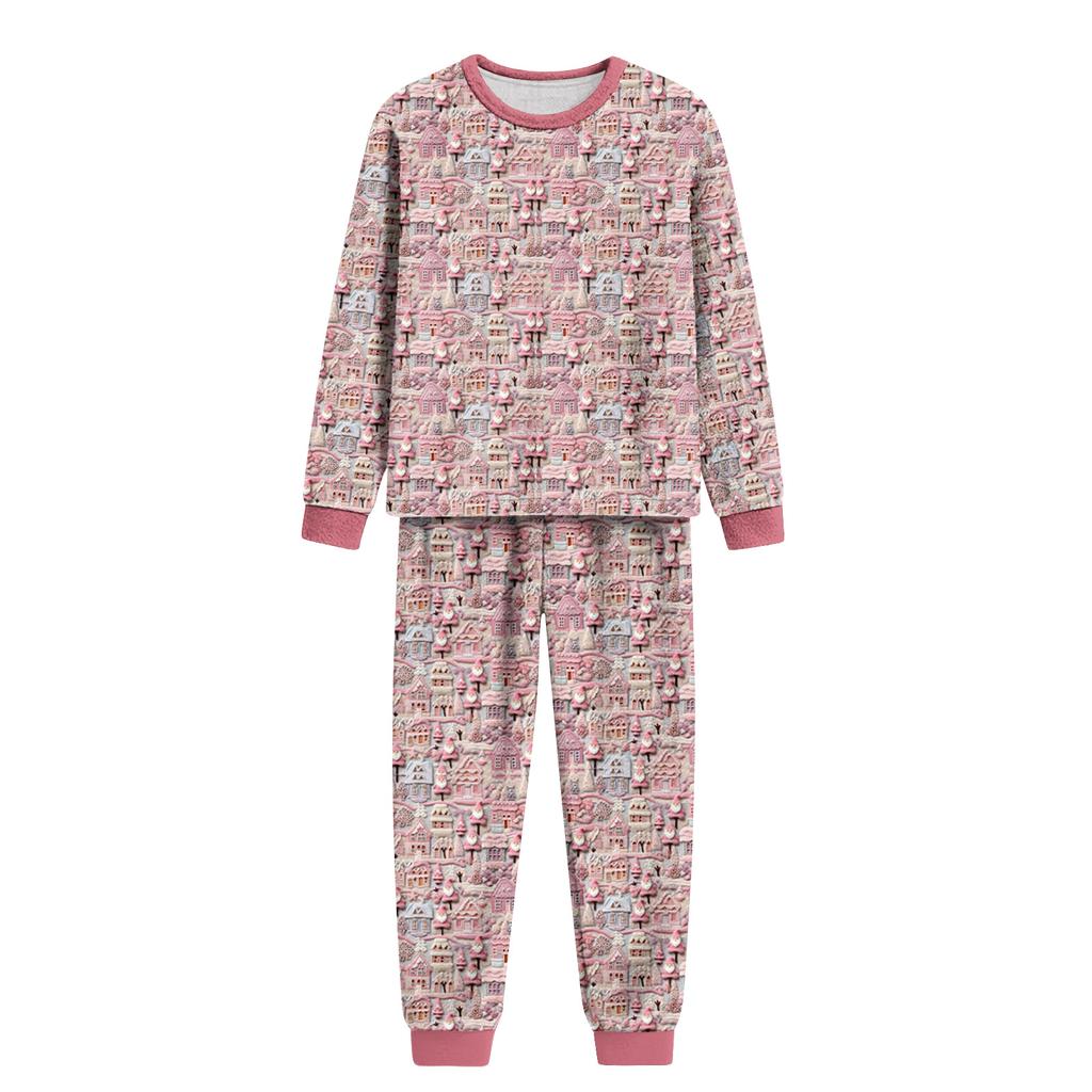 Matching Family Christmas Print Flannel Homewear Set Long-Sleeve Top And Pants