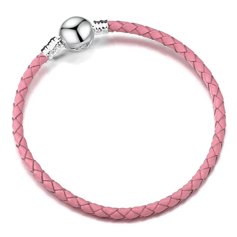 Silver Color Round Clasp Shaped Leather Chain Charm Bracelet Fit Beads DIY Brand Bracelet Bangle for Women Men Gift Dropshipping