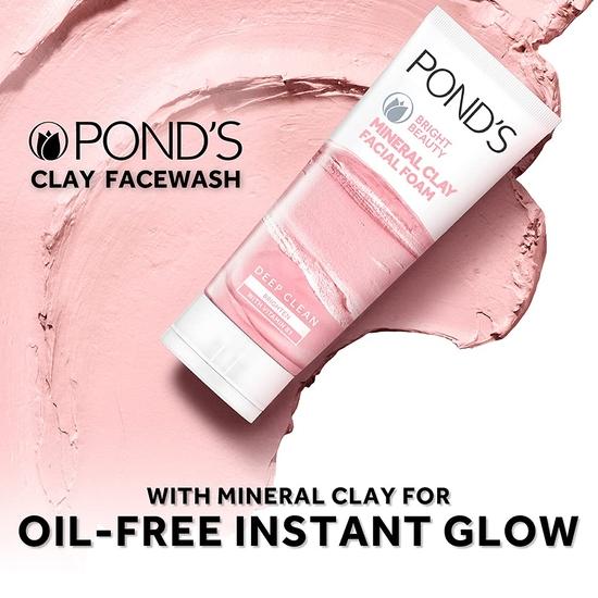 POND'S Bright Beauty Mineral Clay Vitamin B3, 4-fach ölabsorbierend, aufhellend, für ölfreien, sofortigen Glanz, Gesichtsreiniger, 90 g