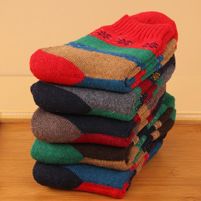 5/10 Pairs Women Double Layer Octagonal Flower Rabbit Wool Socks Autumn Winter Retro Coarse Knit Socks