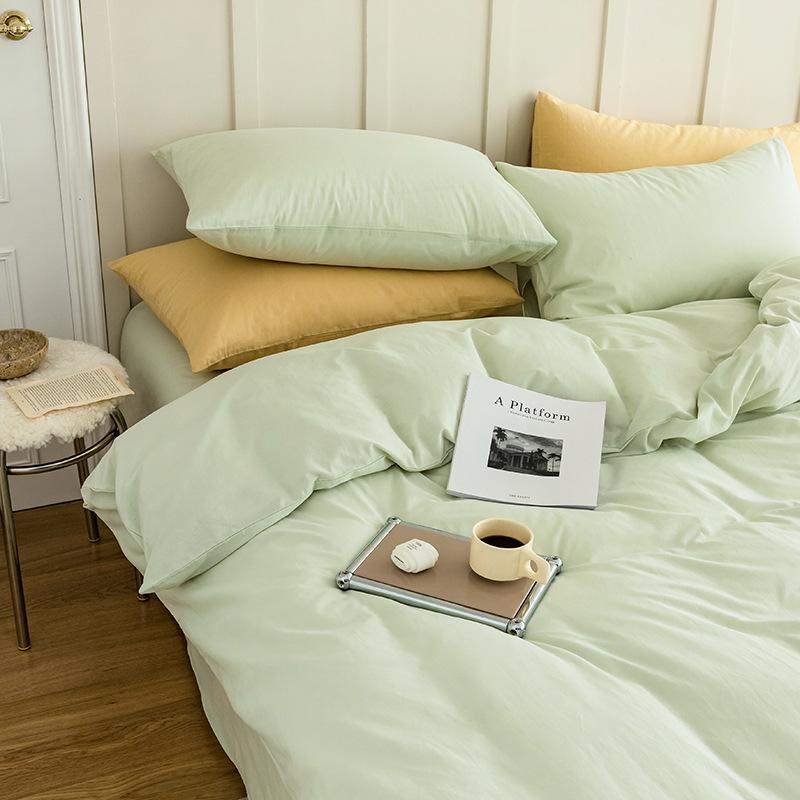 Set de patru piese din bumbac pur din bumbac spălat din două piese, în stil nordic, de culoare uni