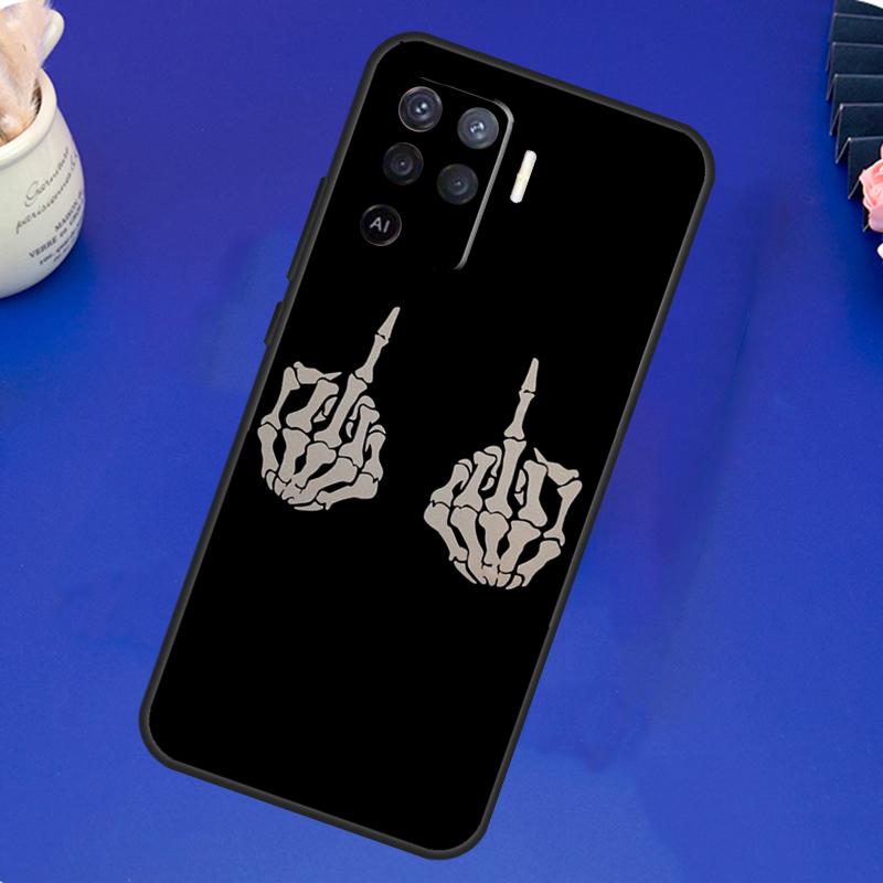 Skeleton Middle Finger Case For OPPO A17 A57 A77 A78 A15 A16 A52 A72 A76 A96 A74 A94 A5 A9 A31 A93 A54S A53S A57S