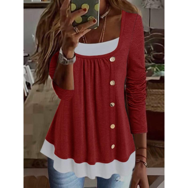 JPNTKY Women's Fashion Casual Long Sleeve U-Neck Blouses & Shirts