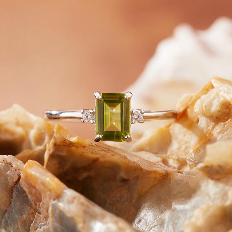 S925 Sterling Silver Natural Color Treasure Ring Female Citrine Amethyst Topa Garnet Sugar Cube Simple