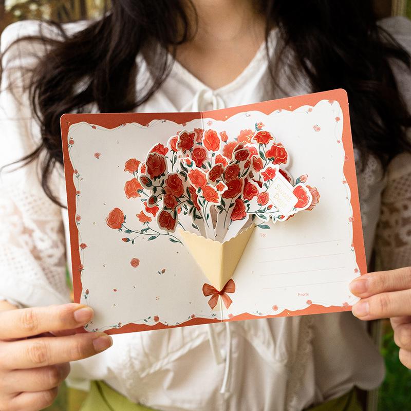 Creative Ins 3D Pop-up Style Greeting Card Flower Blessing Greeting Card Happy Birthday Party Invitation Letter Gift