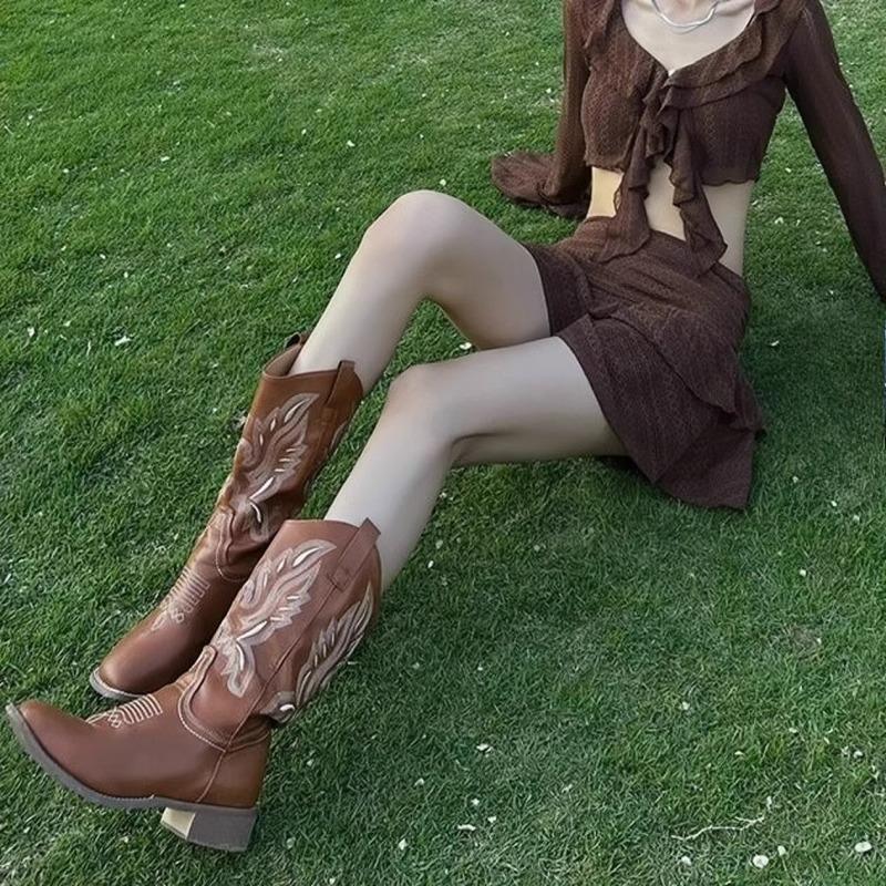 New Women's Shoes Long Boots with Square Toes and Thick Heels