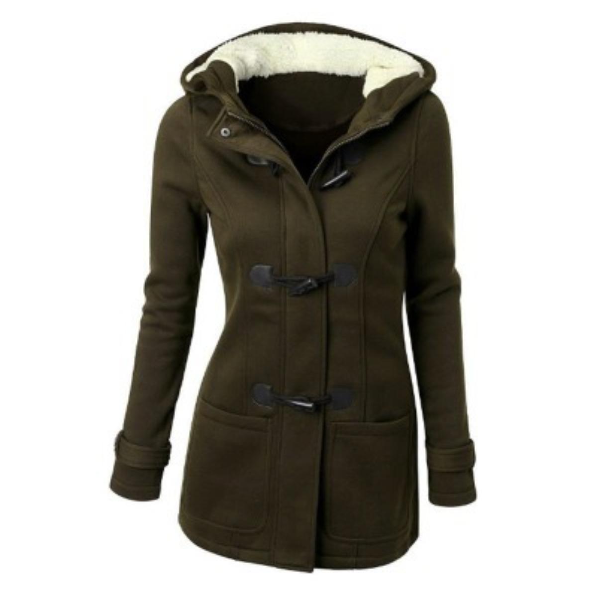 

Women s Cotton Blend Hooded Jacket 2025 Classic Horn Leather Buckle Zipper Coat Outerwear 6XL армія зелений колір