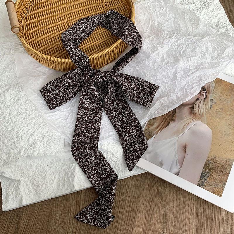 

Silk scarf long strip high-end simulation silk printing small scarf clothing versatile binding bag streamer headscarf headband коричневый