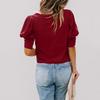 Women's Short Sleeve T-Shirt Round Neck Solid Colour Button Pullover Blouse Top Casual Undershirt