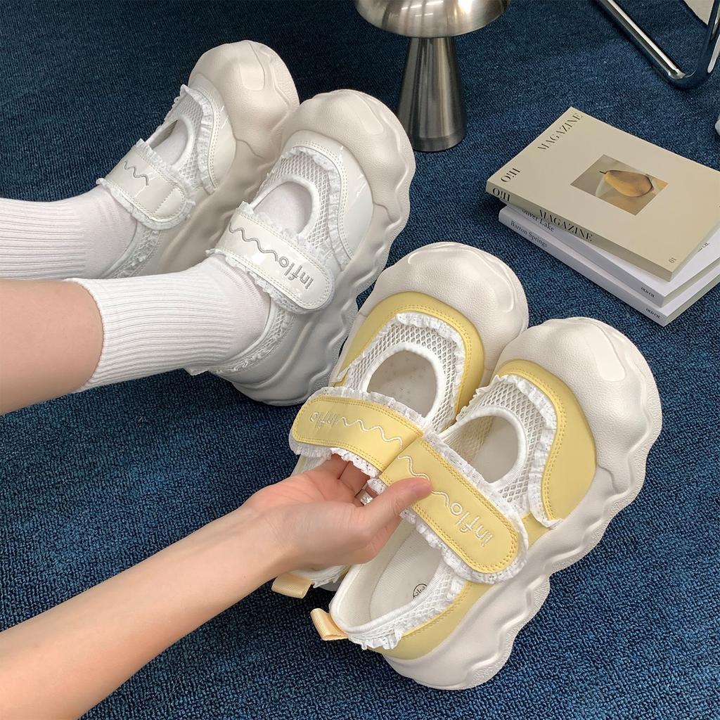 Design sense niche buckle thick-soled big head ugly cute Mary Jane women's shoes shallow mouth hollow breathable casual dad shoes women
