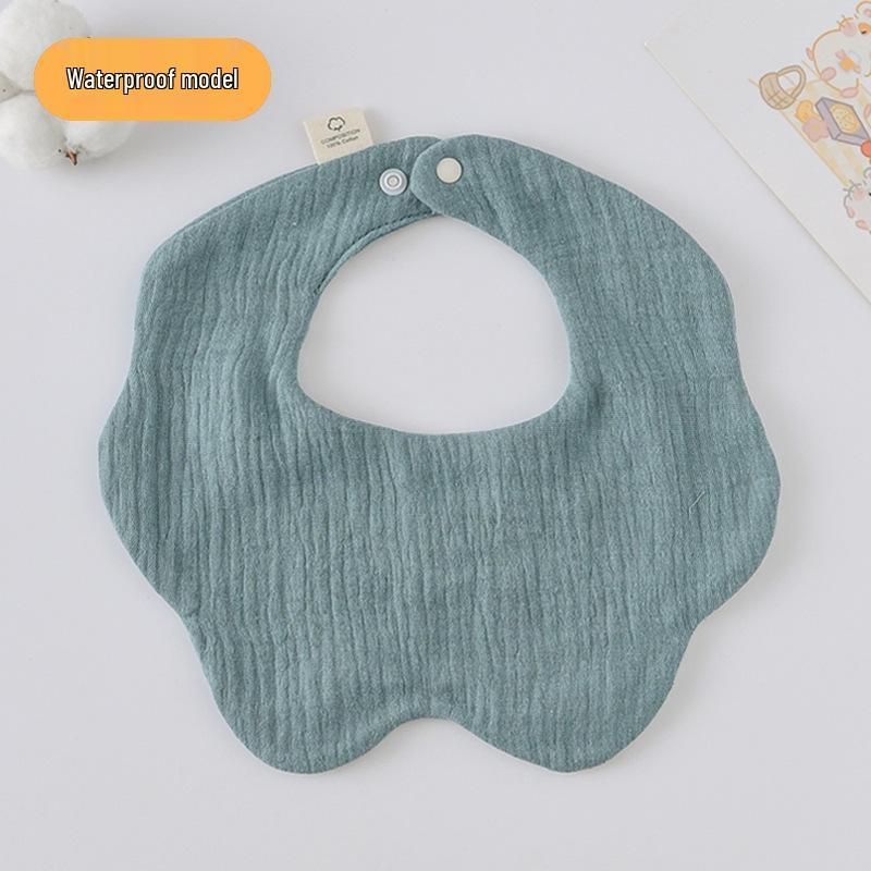 Korean-Style Solid Color Gauze Baby Petal Bib, Soft 7-Layer Waterproof, All Cotton, Class A