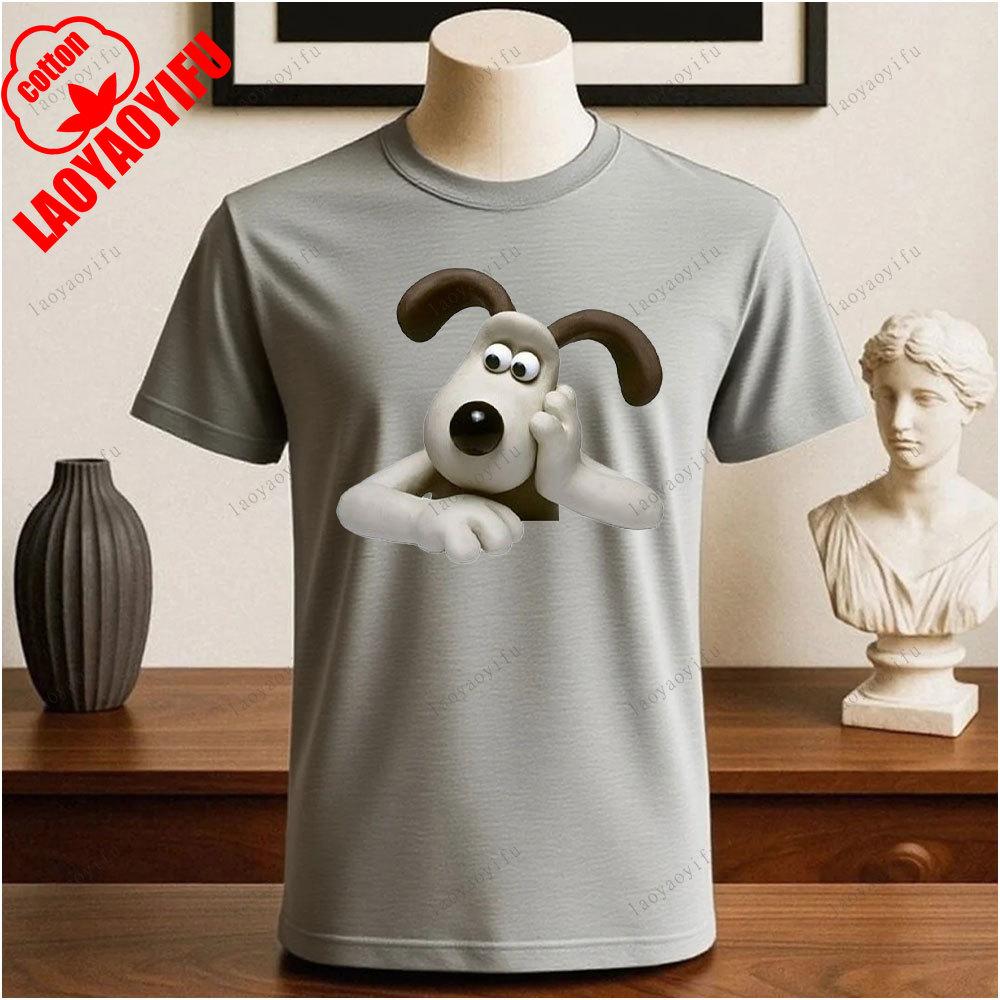 Wallace i Gromit Drukowane T-shirty Bluzki Kreskówka i Anime Drukowany T-shirt Lato Bawełna Casual Oddychające Camisetas T-shirty