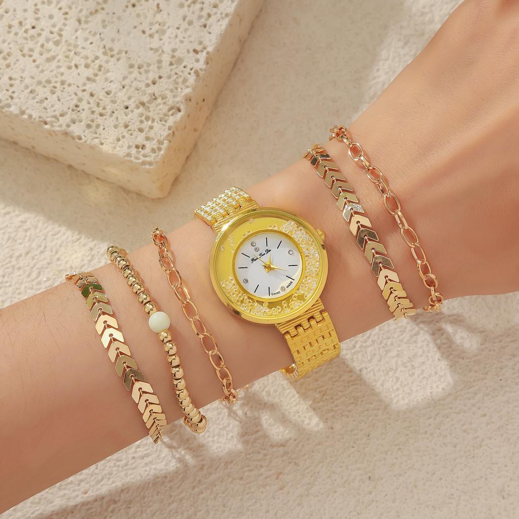 6pcs/setAdvanced Diamond-set Digital Face Steel Strap Quartz Watch Set As a Gift for Friends and Family On the Anniversary