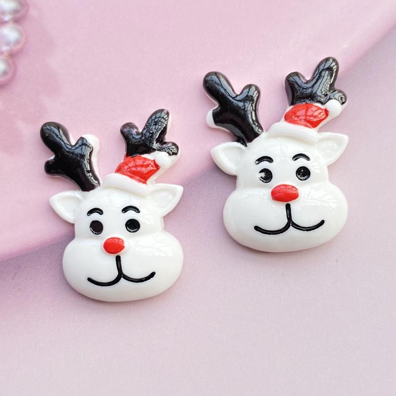 8Pcs Kawaii Cute Resin Mixed Christmas Deer Head Flat Back Cabochons Scrapbooking DIY Jewelry Craft Decoration Accessories F75