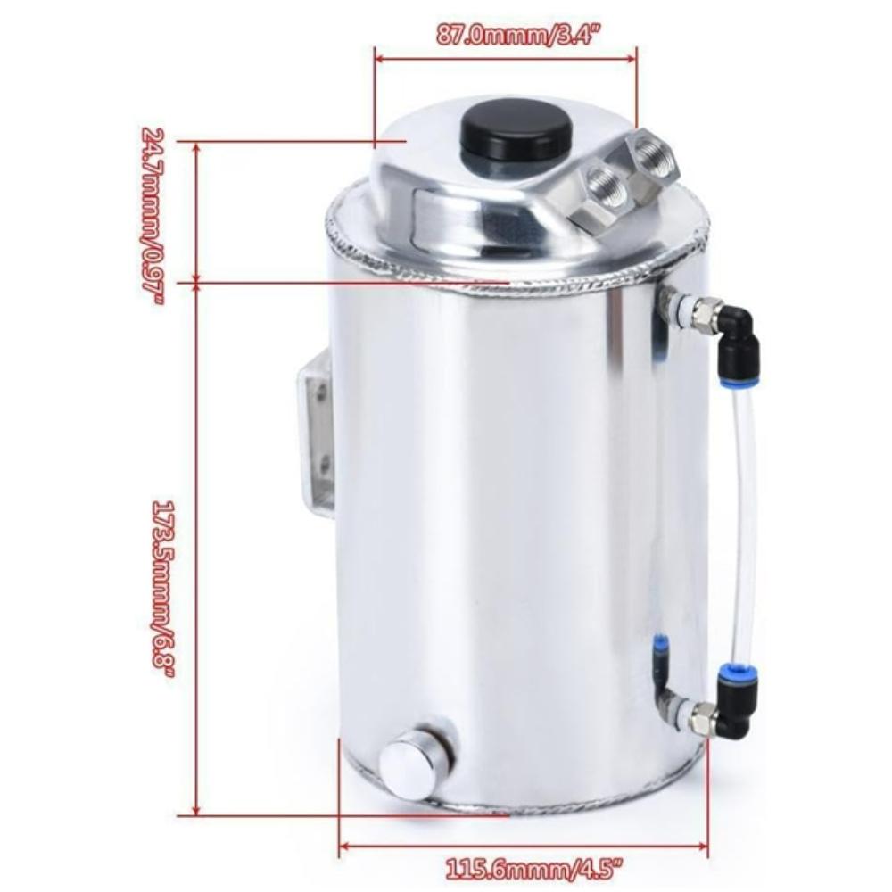 Racing Car 2L Aluminum Polished Round Oil Catch Tank Separator Reservoir Can 2 Port with Breather Filter