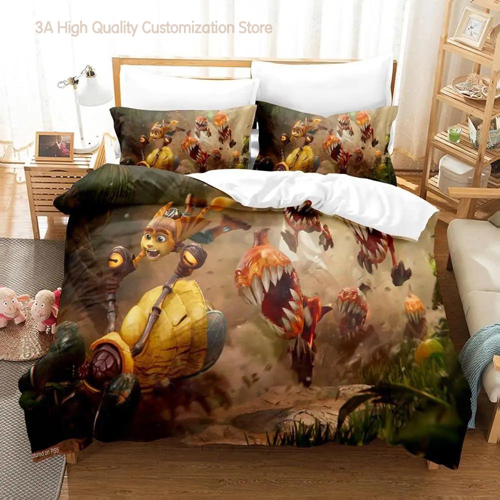 

Game Anime Ratchet Clank Rift Apart Bedding Set Cartoon Three-Piece Set Adult Boys Bedroom Duvetcover Sets 3D Kawaii EU Single(135*200cm)3pcs