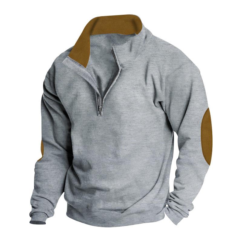 

2026 Spring and Autumn European Size Men s Outdoor Casual Embroidery Color Matching Stand-up Collar Long-sleeved Sweater Spot XXXL світло-сірого кольору