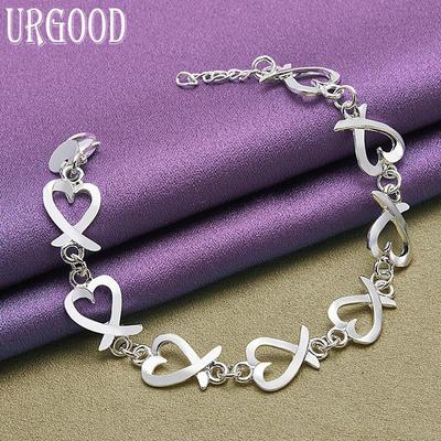 925 Sterling Silver Heart Bracelet Party Gift Fashion Jewelry