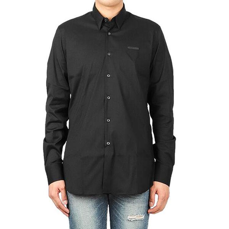 PRADA Shirts Men's Black Pointed Collar Moderate Shirt UCN259-F62-F0002