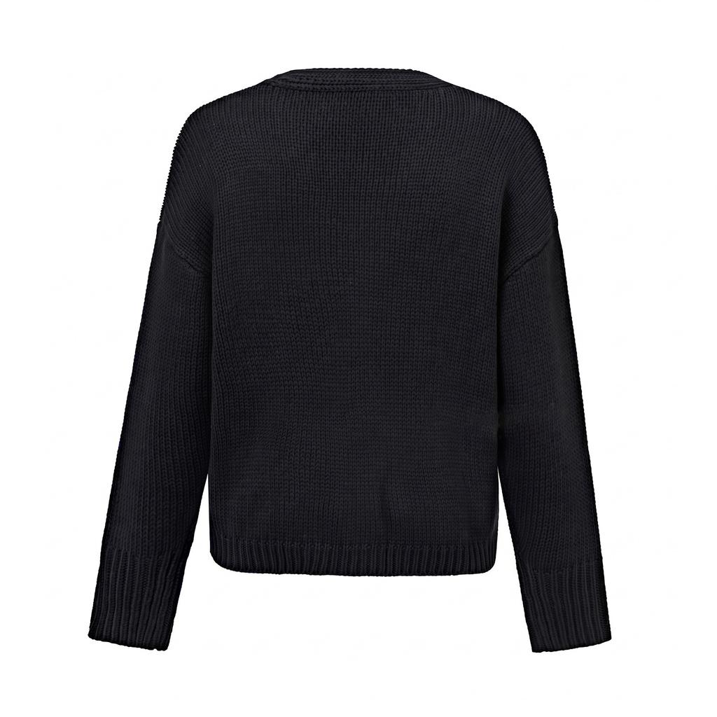 Women's Color Oversized Round Neck Long Sleeve Knit Cardigan with Large Buttons