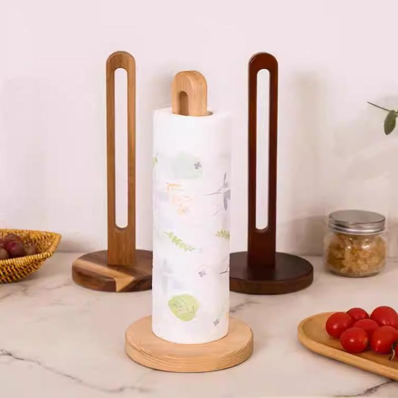 BRKitchen Paper Towel Rack Solid Wood Non-drilled Vertical Roll Paper Holder Recessed Storage Bracket Kitchen Paper HolderEY
